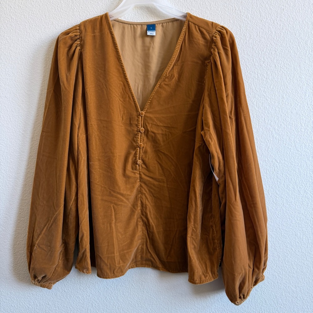 Old Navy Women's Velvet V-Neck Blouse Chaparral Brown Size L NWT 765729-01